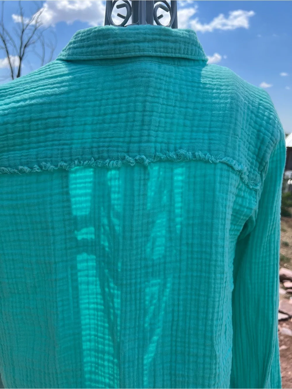 Natural Reflections turquoise Gauze Shirt 100 percent cotton Boho Beachy Country